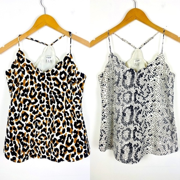 J. Crew Factory Tops - J.Crew Factory Lot of 2 Size 0 Lined Cami Tank Top Scalloped Snakeskin Leopard